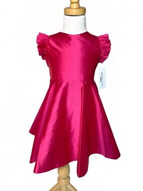 NEW SUSANNE LIVELY girl's faux silk chambray twirl dress in fuchsia